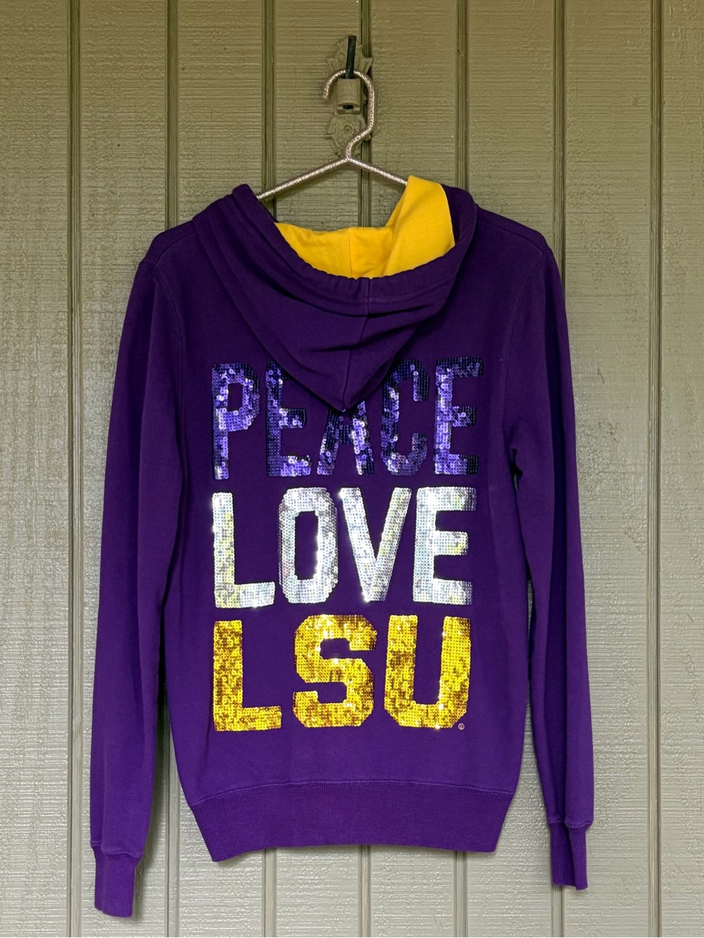 E5 College Classics LSU Tigers Full Zip Hoodie Small Purple Peace Love LSU EUC